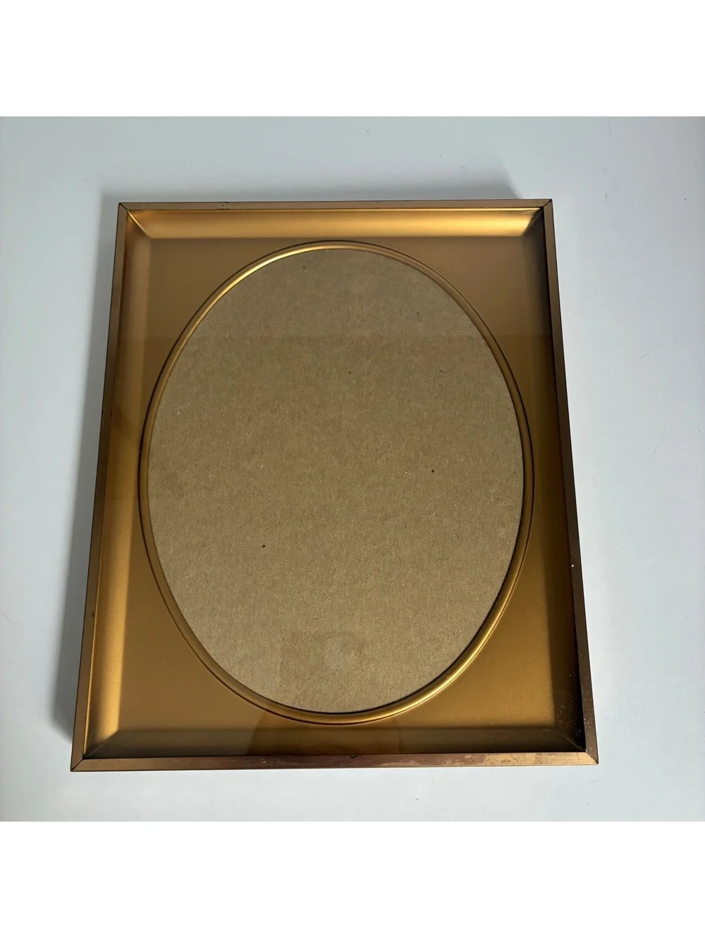 Vintage Gold Metal Picture Frame 11x9 Oval Opening Mid Century Tabletop Wall